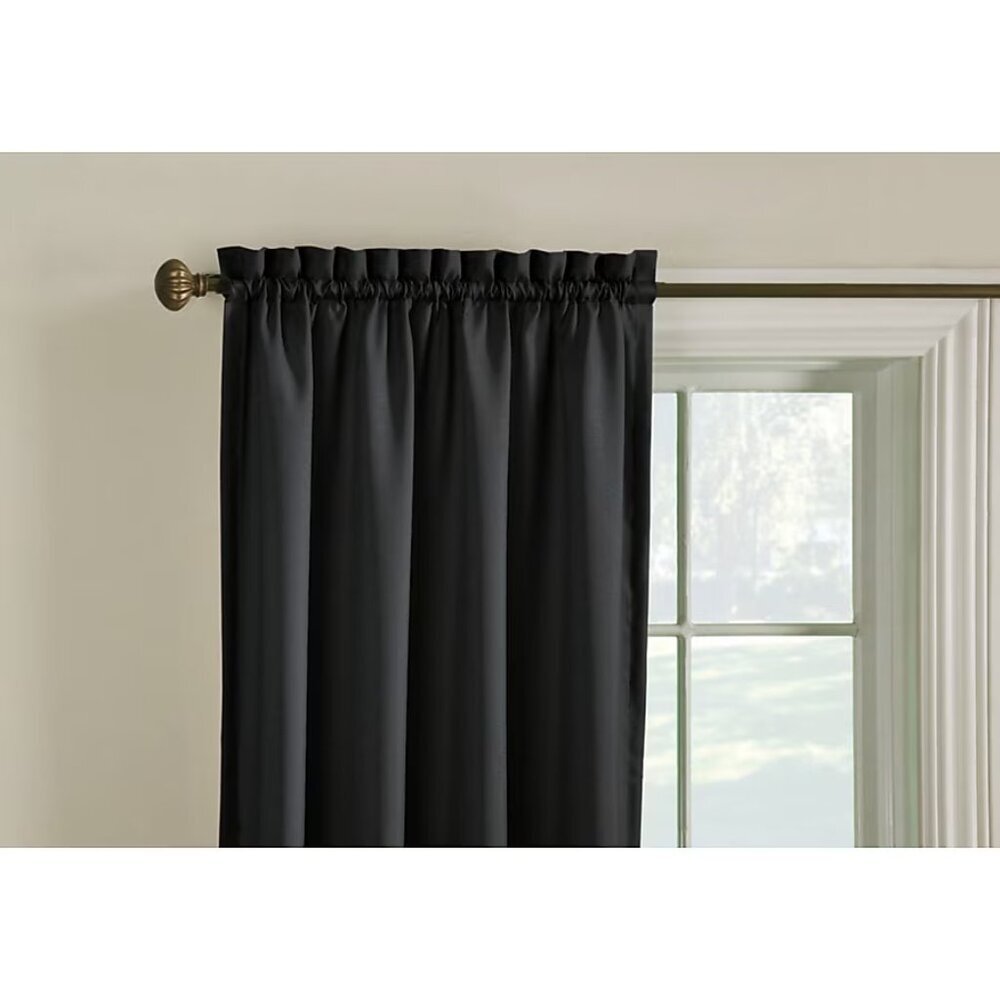 84 in Black Room Darkening Thermal Lined Rod Pocket Single Curtain Panel